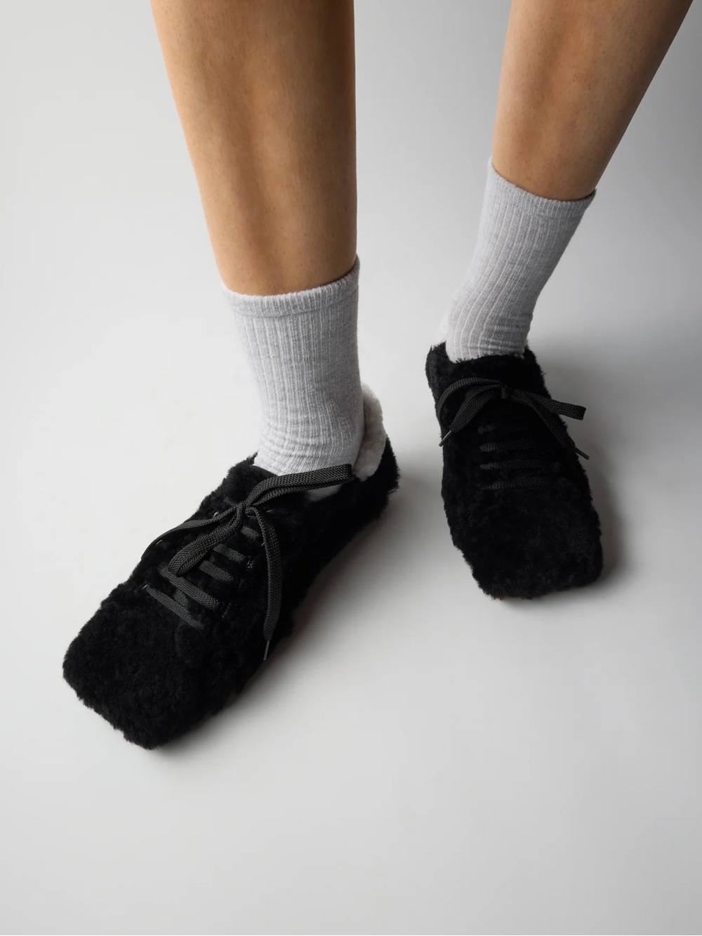 Tibi Black Faux-Shearling Slip-On Sneakers